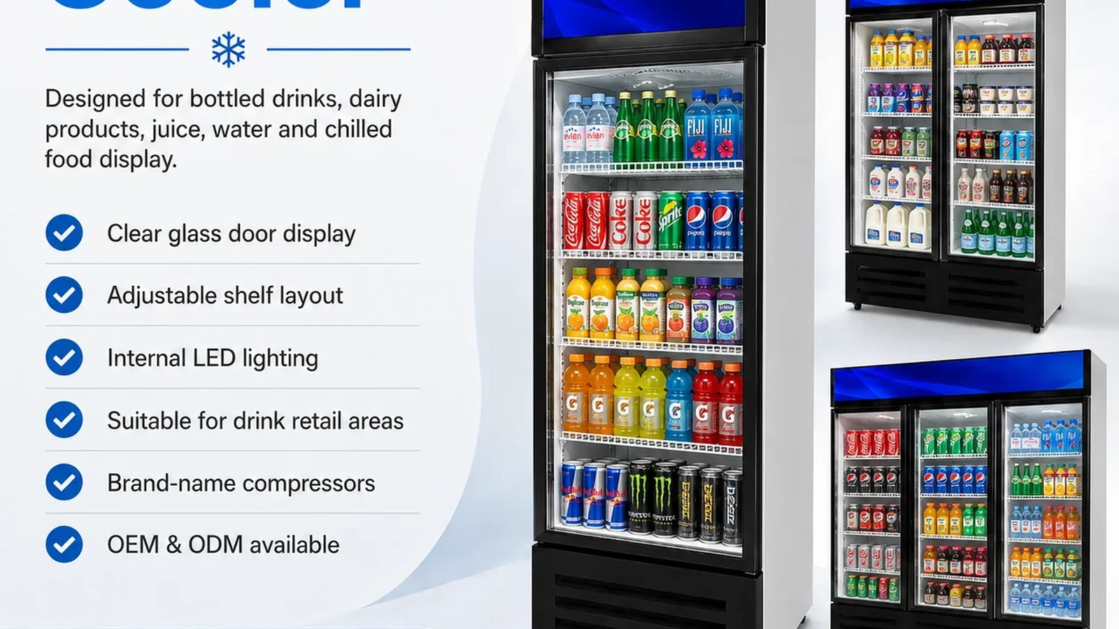 Glass-door beverage cooler product line used for model identification