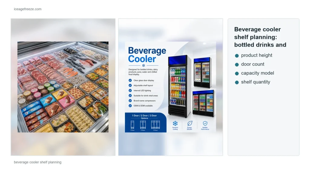 Beverage cooler shelf planning for bottled drinks and dairy