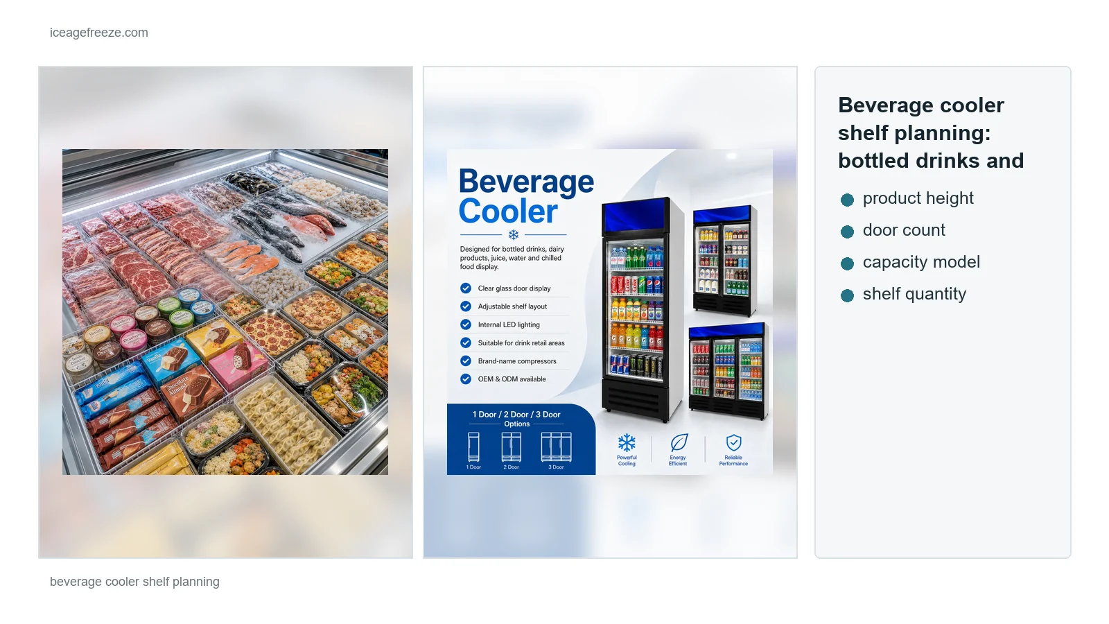 Beverage cooler shelf planning for bottled drinks and dairy
