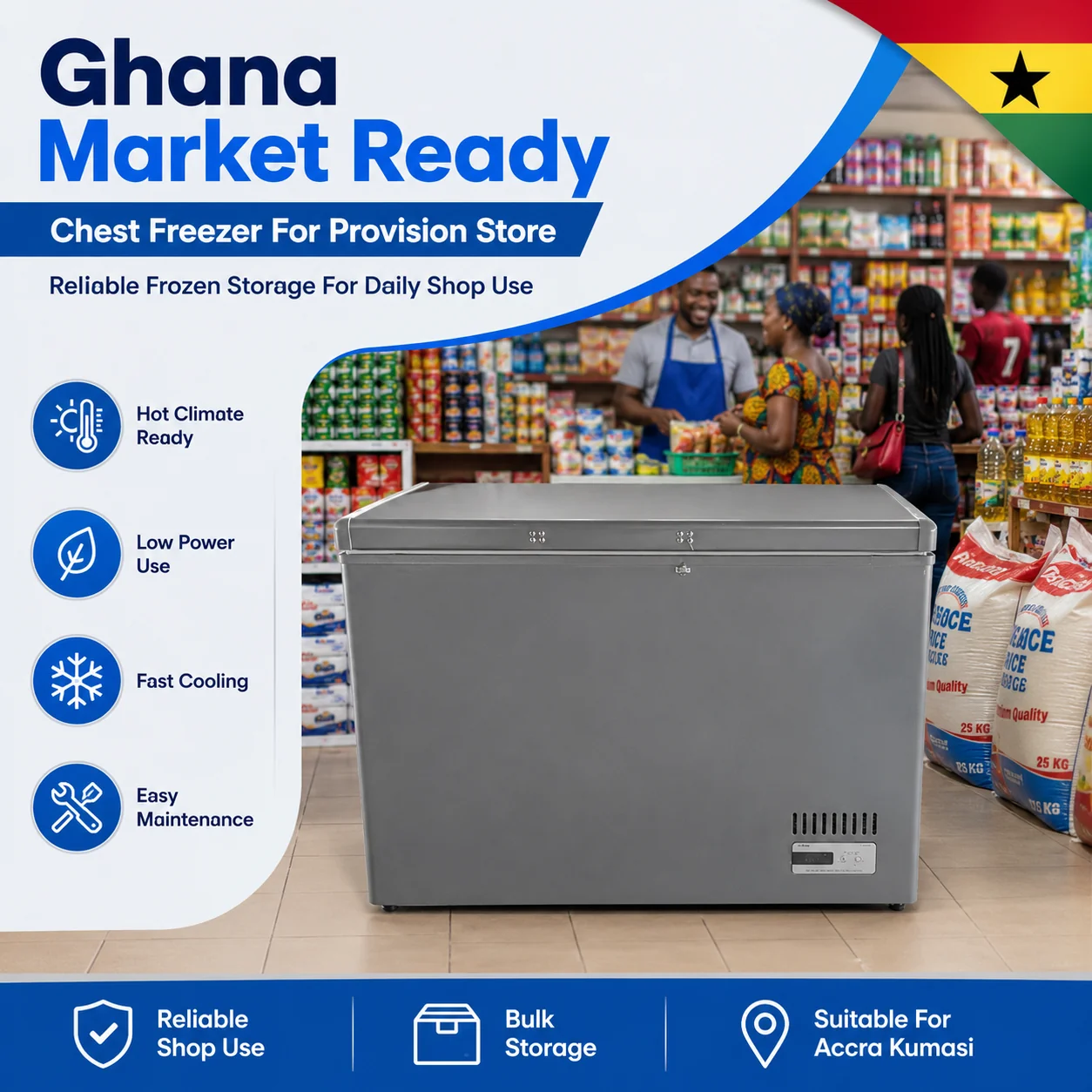 Commercial chest freezer for frozen food storage