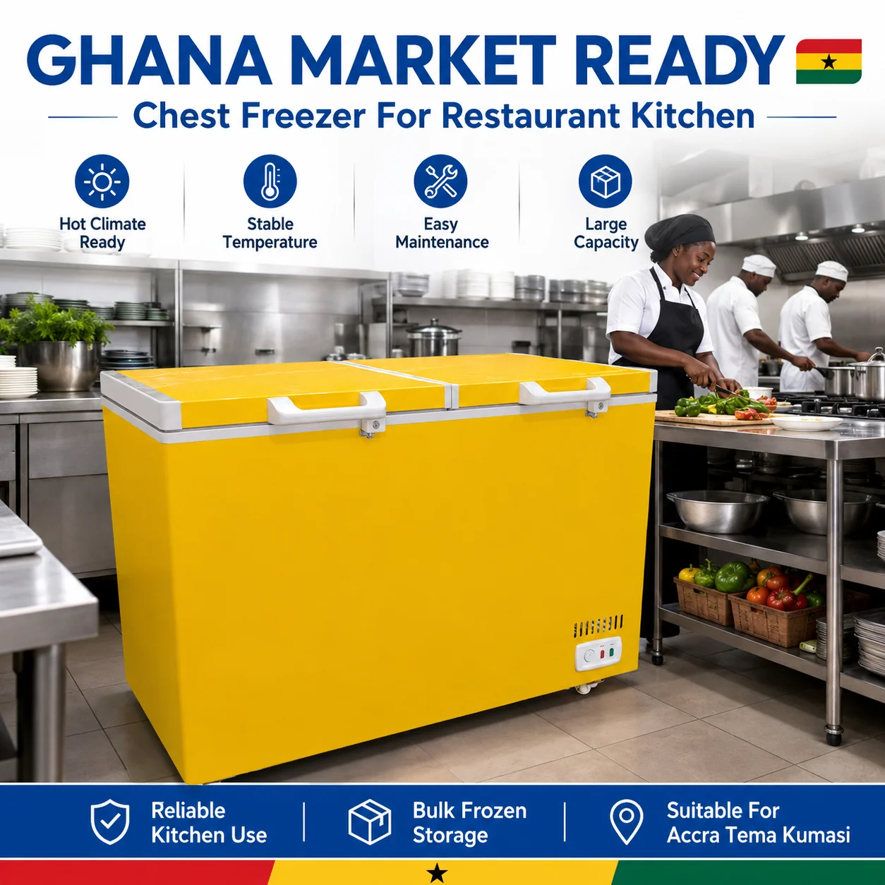 Commercial chest freezer for frozen food storage