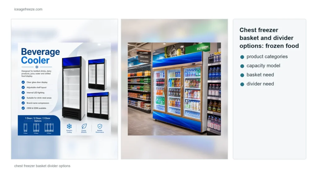 Chest freezer basket and divider options for frozen food display