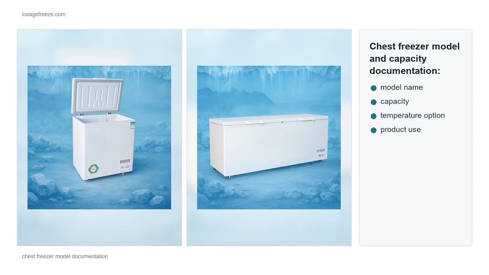 Chest freezer model and capacity documentation used for importer reorder control