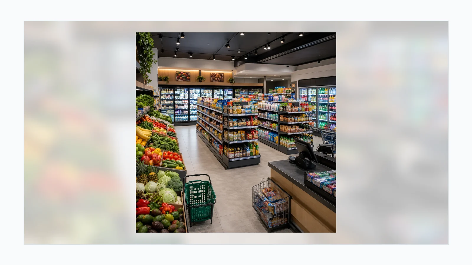 Small supermarket frozen food area for chest freezer placement planning