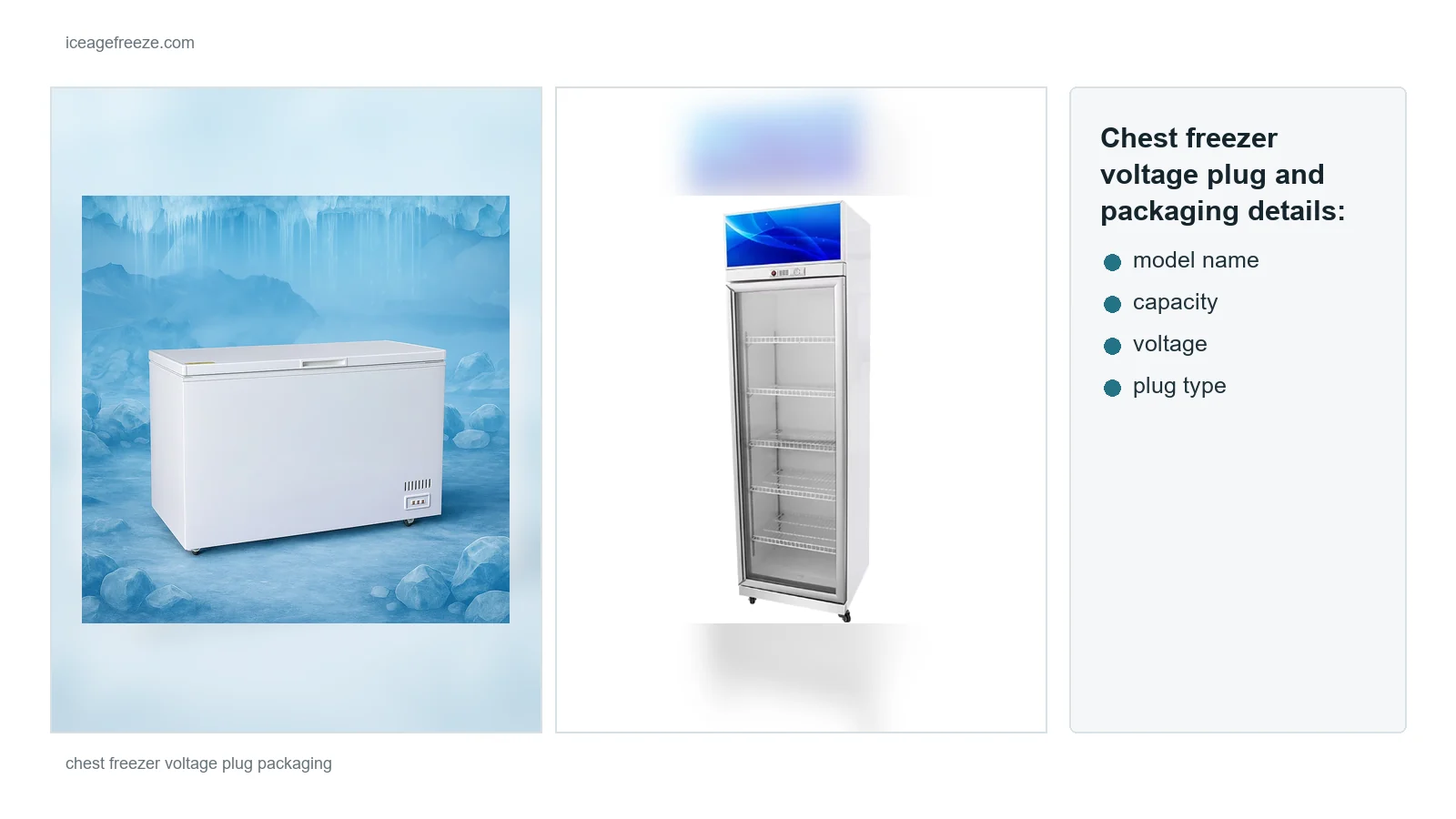 Chest freezer voltage plug and packaging details for importers
