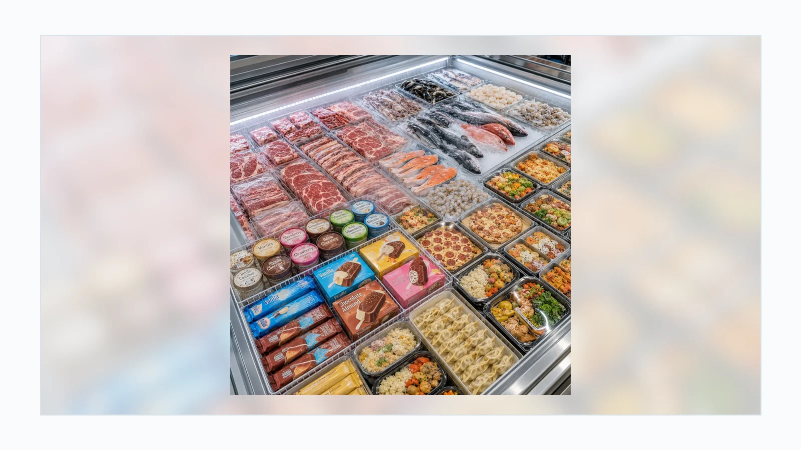 Frozen food product mix for commercial chest freezer selection