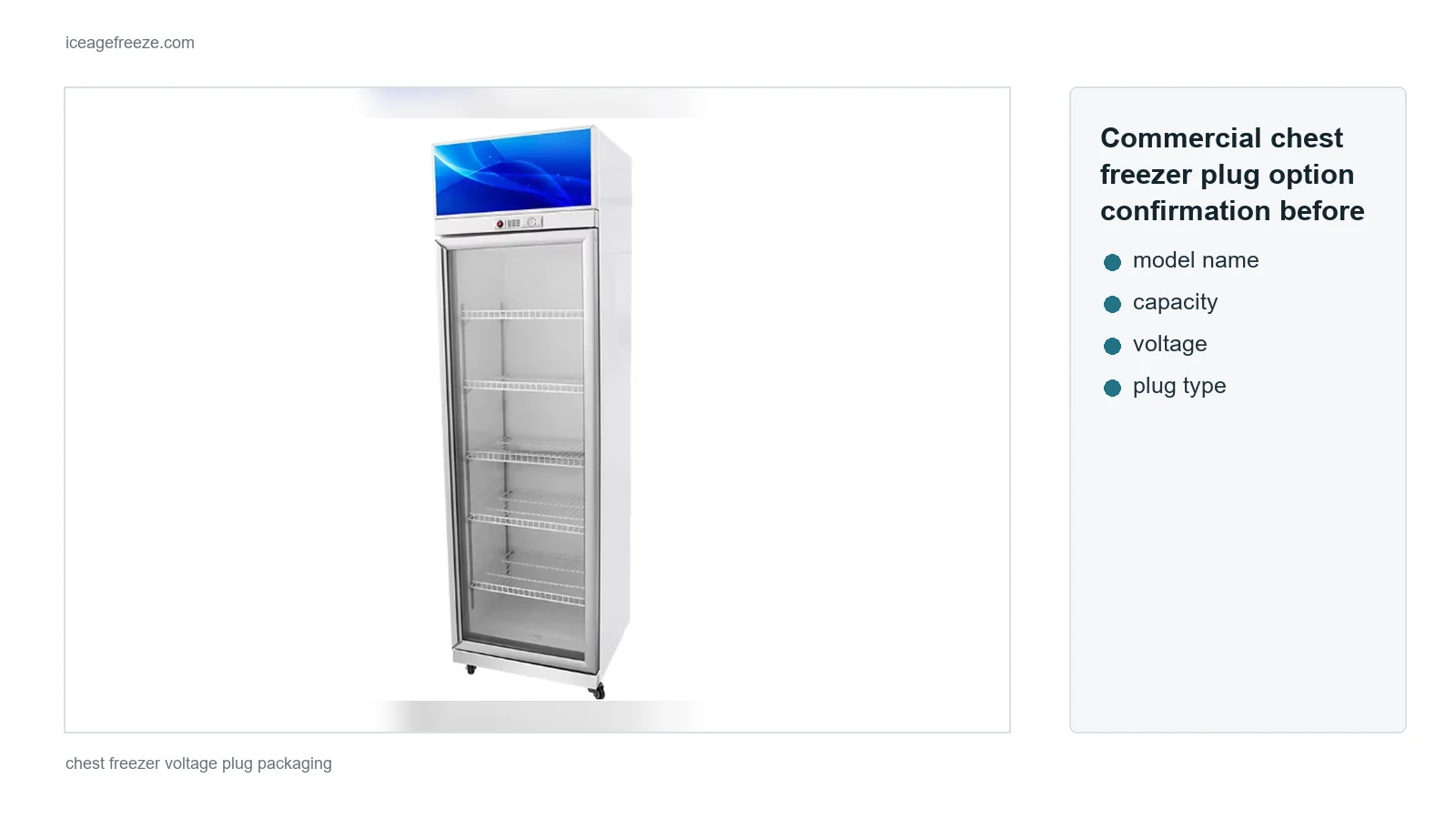 Commercial chest freezer plug option confirmation before quotation