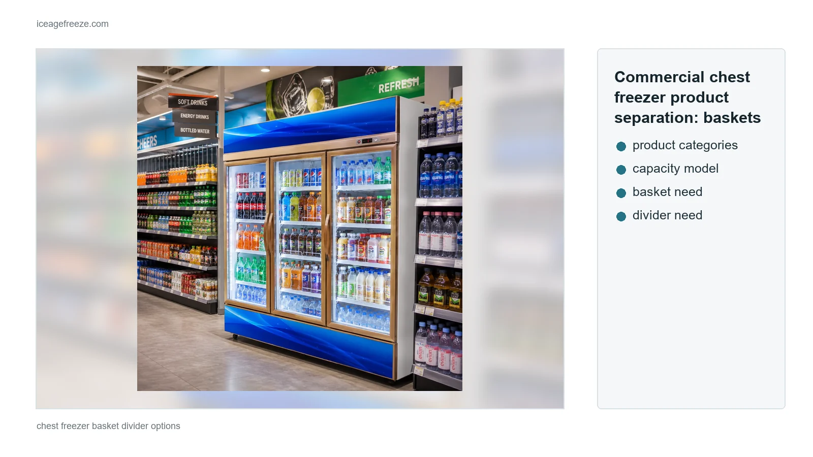 Commercial chest freezer product separation with baskets