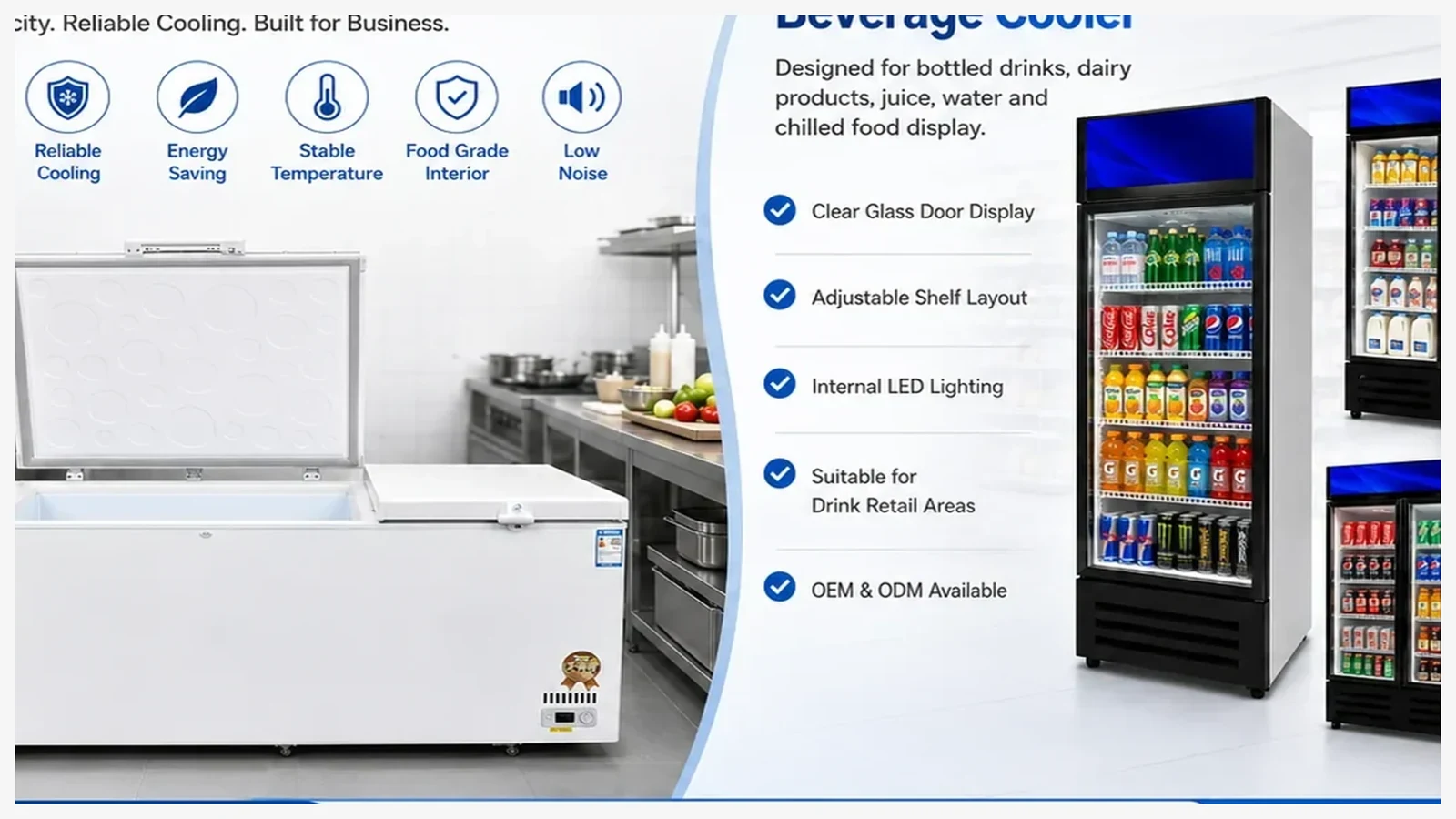 Drink shelf facing inside a beverage cooler