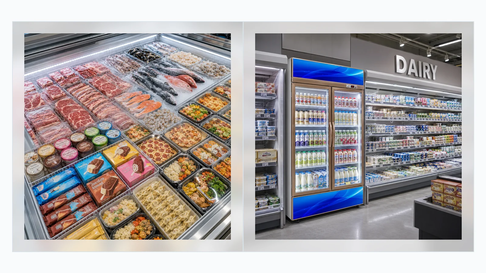Frozen food and chilled beverage product categories for retail cooling equipment