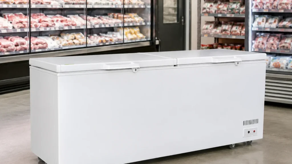 ICEAGE chest freezer in a frozen-food shop used for Ghana site-fit planning