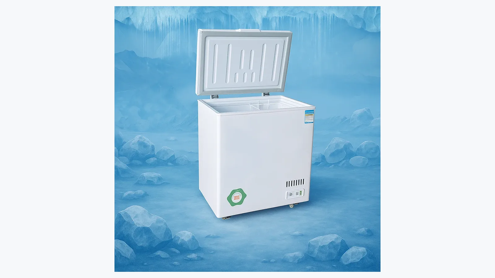 ICEAGE commercial chest freezer reference for manual defrost planning