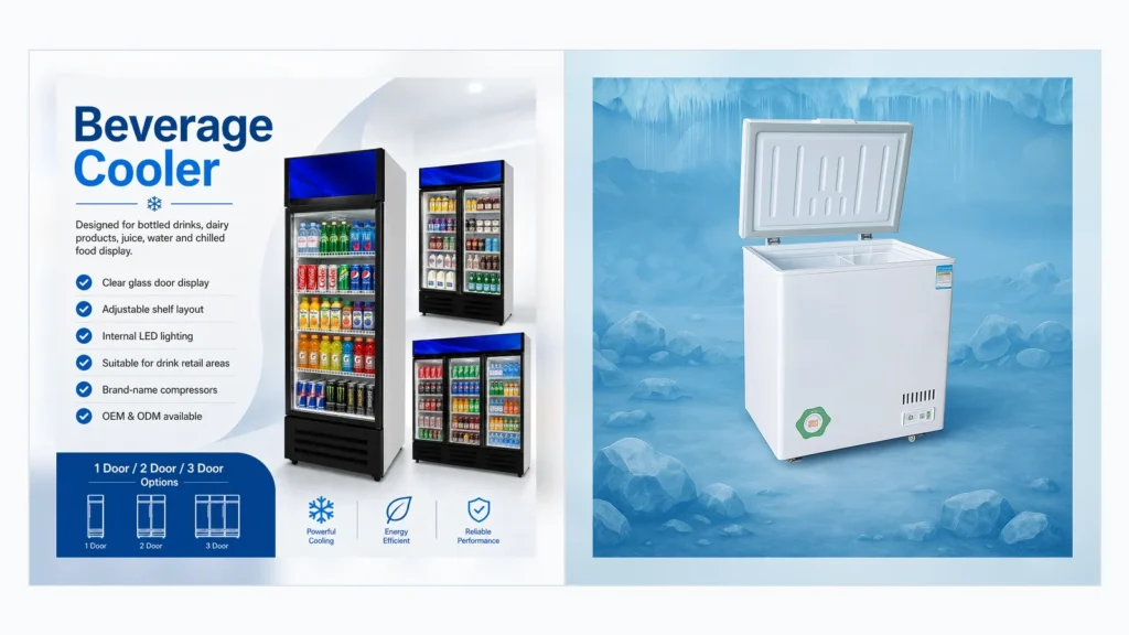 OEM commercial freezer and beverage cooler product scope for importers