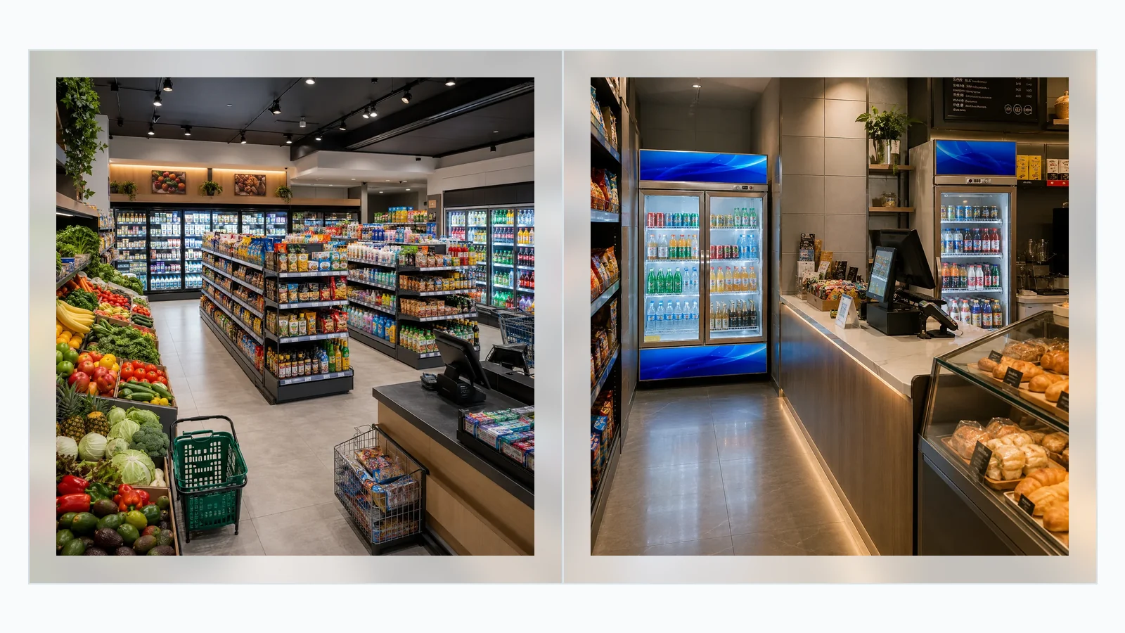 Retail aisle planning with freezer area and beverage cooler display
