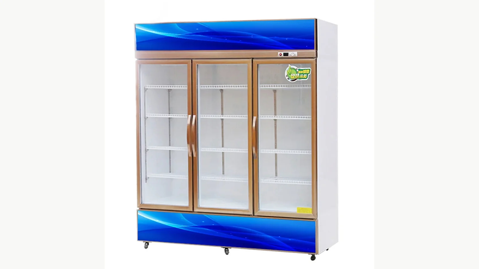 Three-door upright drink cabinet with full-height glazed display doors